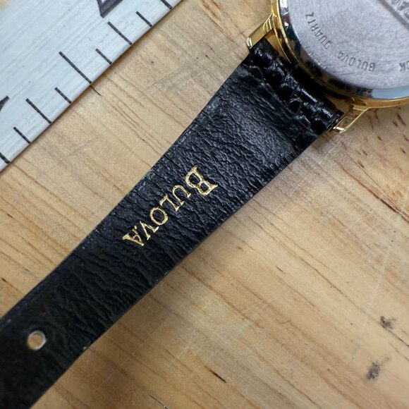 Bulova Gold-Tone Black Leather Analog Ladies Watch NOT TESTED - Picture 6 of 9